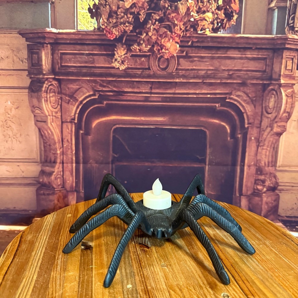 Halloween Black Spider Candle Holder Threshold Tea Light Spooky Decor Party 🕷️